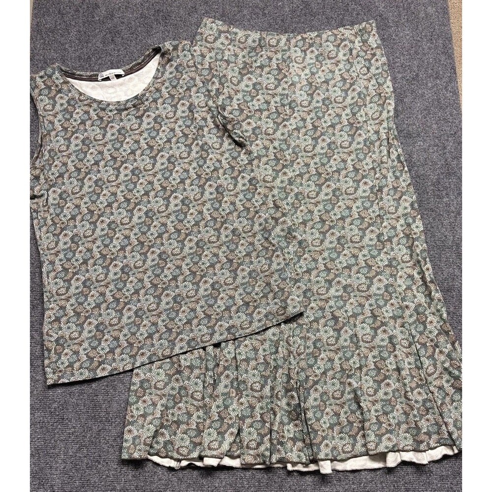 Vintage‎ Tilley 2 Piece Set Medium Green Floral Geometric Maxi Skirt Tank 1990s